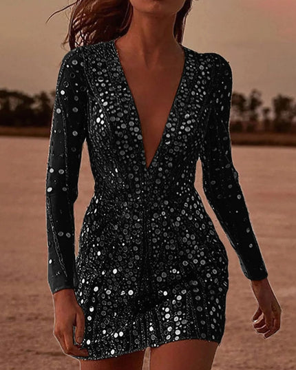 Women's Vertical Pattern Plunge Sequin Dress