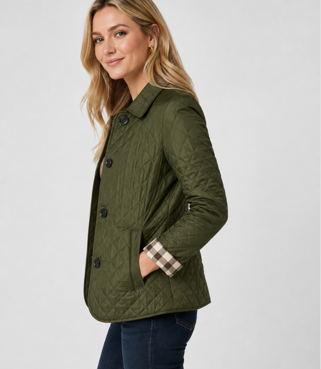 Women's Waist-Shaped Zip Pocket Quilted Jacket