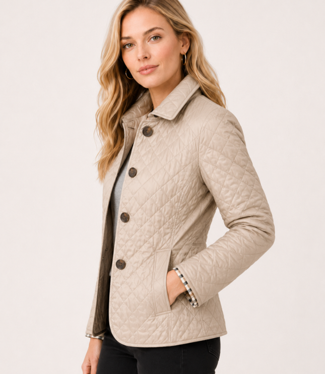 Women's Waist-Shaped Zip Pocket Quilted Jacket