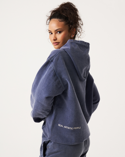 Women's Washed Blue Dotted Graphic Hoodie