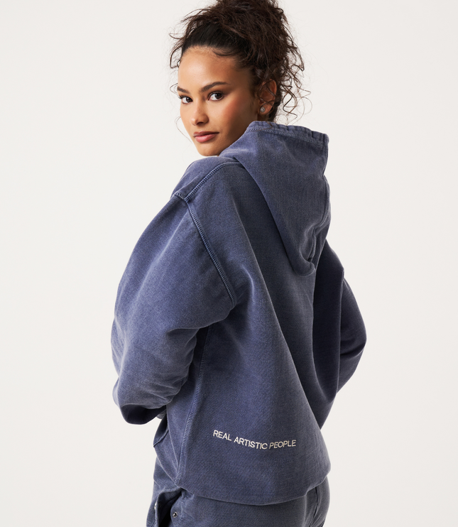 Women's Washed Blue Dotted Graphic Hoodie