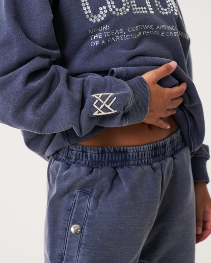 Women's Washed Blue Dotted Graphic Hoodie
