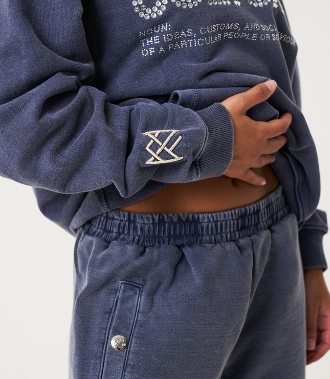 Women's Washed Blue Dotted Graphic Hoodie