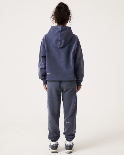 Women's Washed Blue Dotted Graphic Hoodie