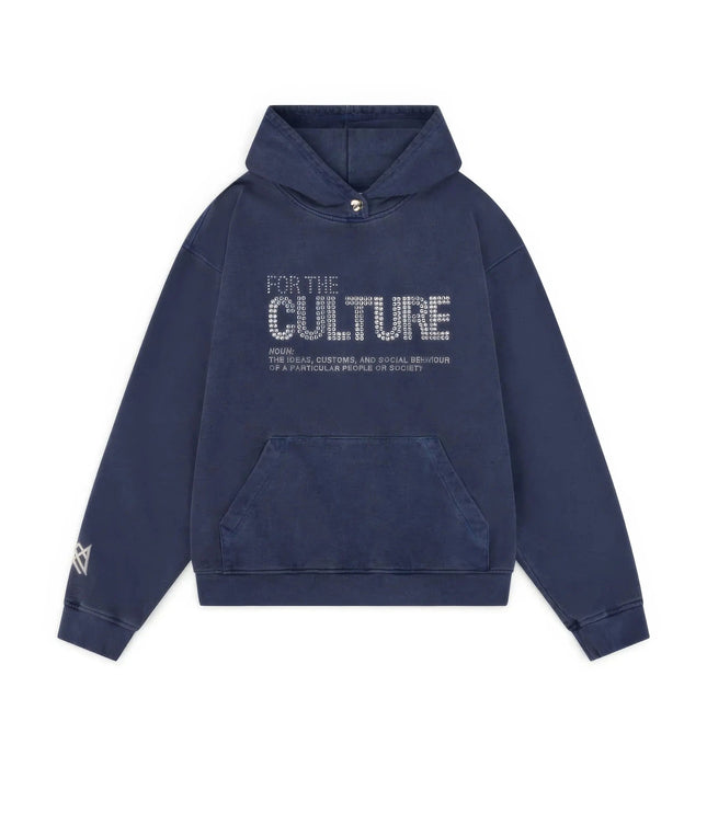 Women's Washed Blue Dotted Graphic Hoodie