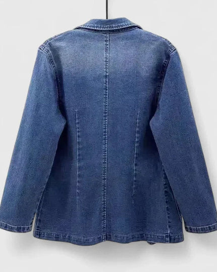 Women's Casual Denim Blazer Jacket Single-Button Open Front