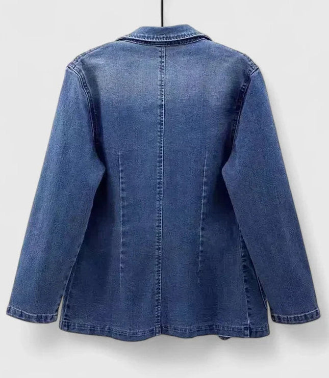 Women's Casual Denim Blazer Jacket Single-Button Open Front