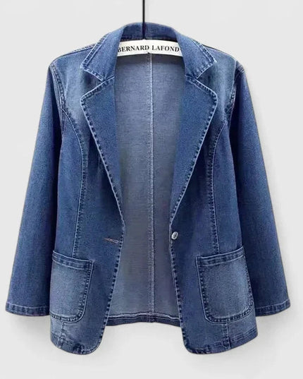 Women's Casual Denim Blazer Jacket Single-Button Open Front