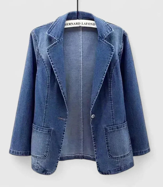 Women's Casual Denim Blazer Jacket Single-Button Open Front