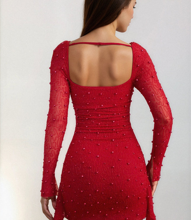 Vestido mini ajustado con adornos para invitada de boda para mujer