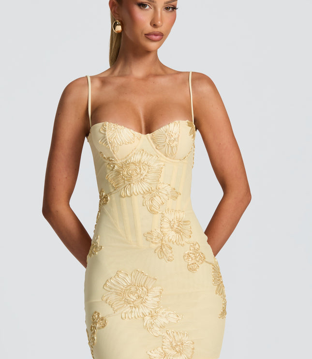 Vestido mini corsé con flores para invitada de boda para mujer