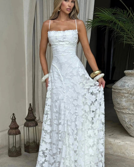 Ivory floral lace maxi dress full length with textured fabric