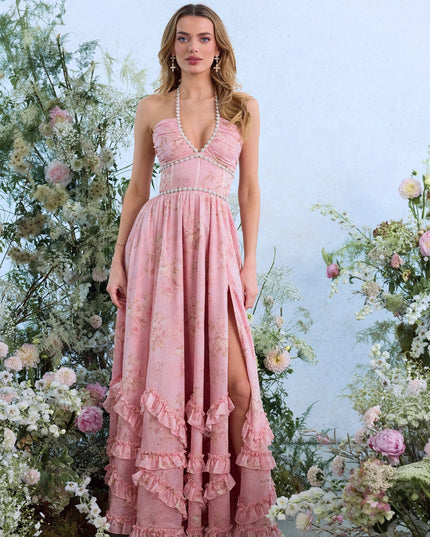 Women's Wedding Guest Floral Halter Maxi Dress - product image 17