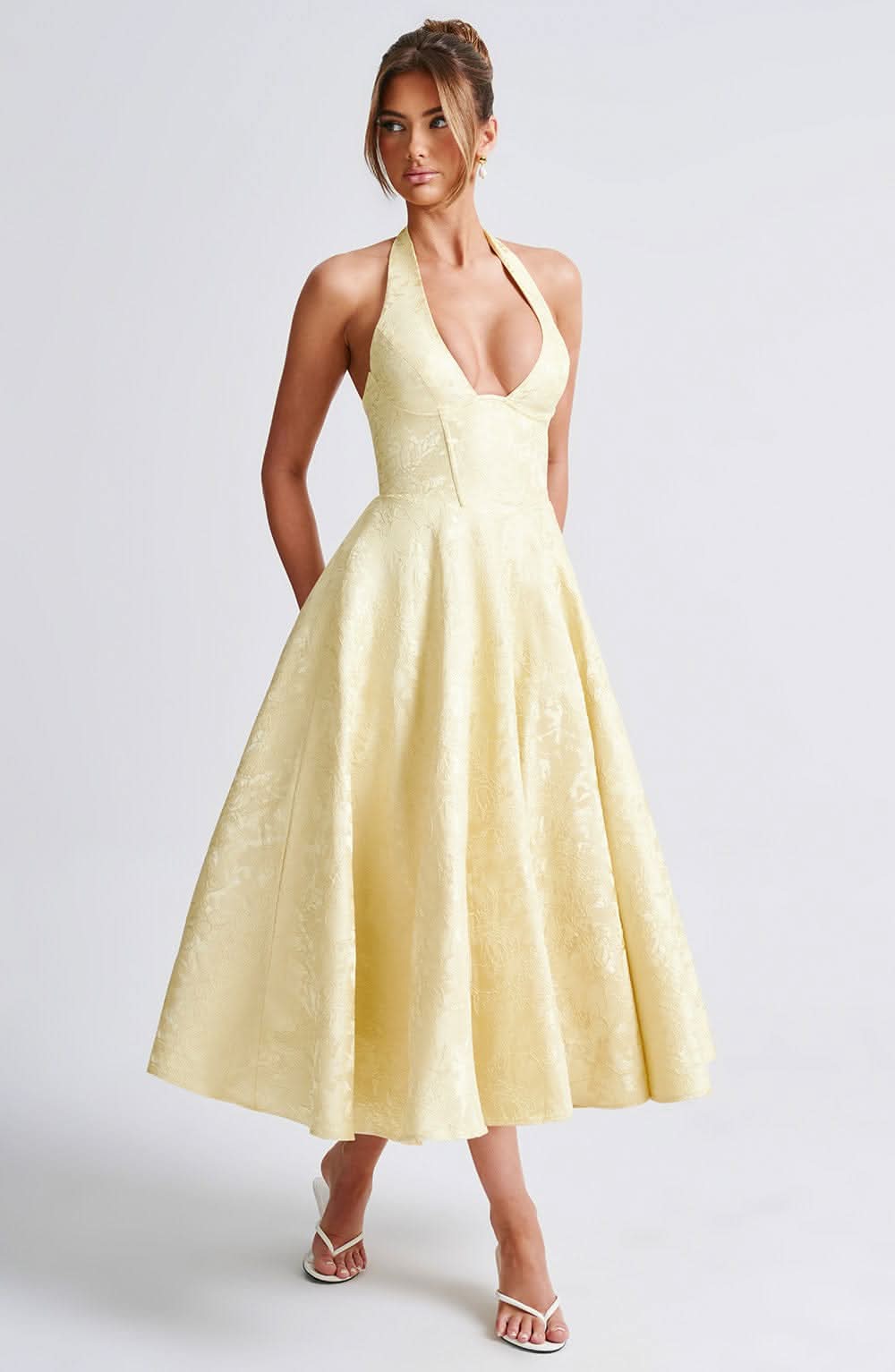 Women's Wedding Guest Floral Halter Midi Dress – Lavirel