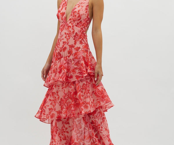 floral ruffle dress Women's Wedding Guest Floral Ruffle Tiered Maxi Dress – Lavirel