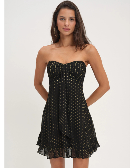 Vestido mini sin tirantes con flores para invitada de boda para mujer