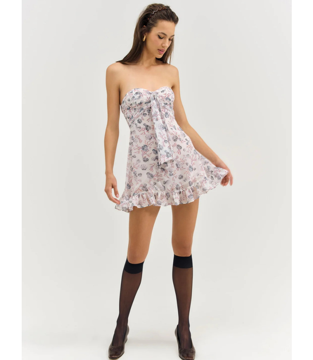 Vestido mini sin tirantes con flores para invitada de boda para mujer