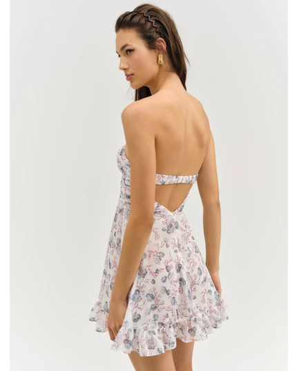 Vestido mini sin tirantes con flores para invitada de boda para mujer