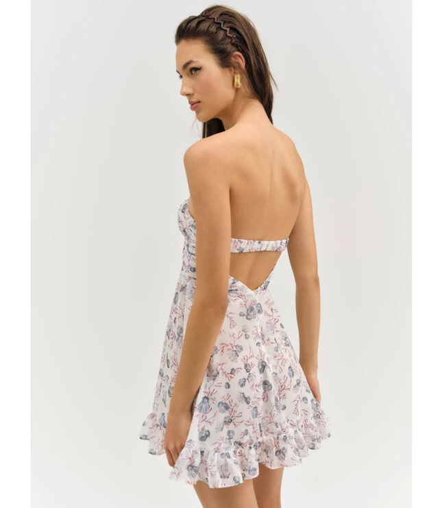 Vestido mini sin tirantes con flores para invitada de boda para mujer