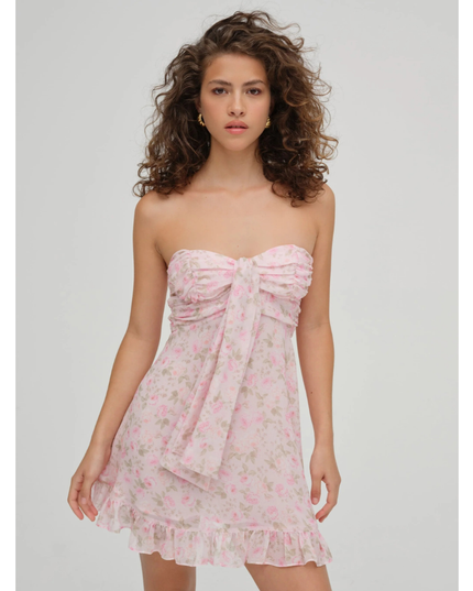 Vestido mini sin tirantes con flores para invitada de boda para mujer