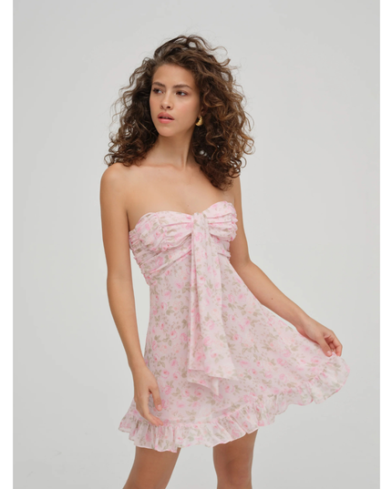 Vestido mini sin tirantes con flores para invitada de boda para mujer