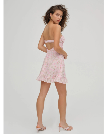 Vestido mini sin tirantes con flores para invitada de boda para mujer