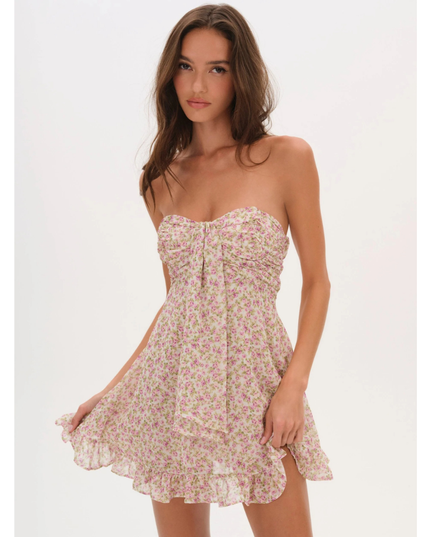 Vestido mini sin tirantes con flores para invitada de boda para mujer
