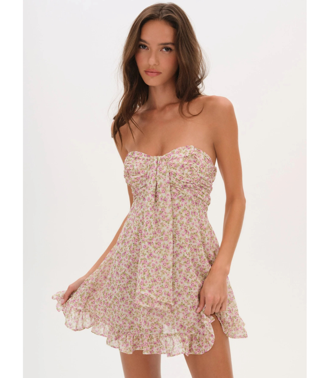 Vestido mini sin tirantes con flores para invitada de boda para mujer