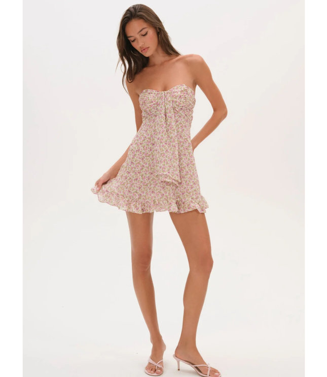 Vestido mini sin tirantes con flores para invitada de boda para mujer