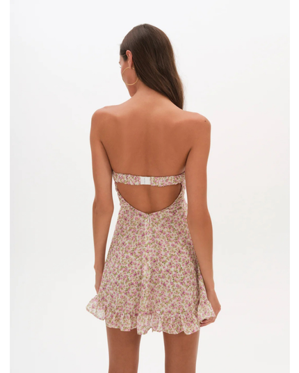 Vestido mini sin tirantes con flores para invitada de boda para mujer