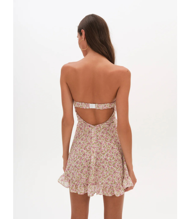 Vestido mini sin tirantes con flores para invitada de boda para mujer
