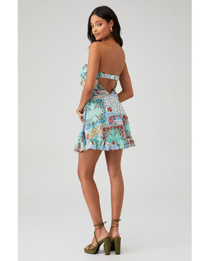 Vestido mini sin tirantes con flores para invitada de boda para mujer
