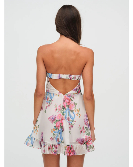Vestido mini sin tirantes con flores para invitada de boda para mujer