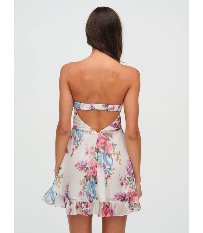 Vestido mini sin tirantes con flores para invitada de boda para mujer