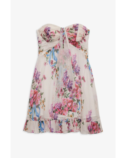 Vestido mini sin tirantes con flores para invitada de boda para mujer