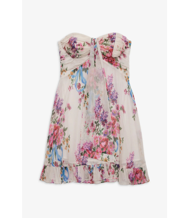 Vestido mini sin tirantes con flores para invitada de boda para mujer