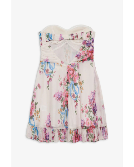 Vestido mini sin tirantes con flores para invitada de boda para mujer