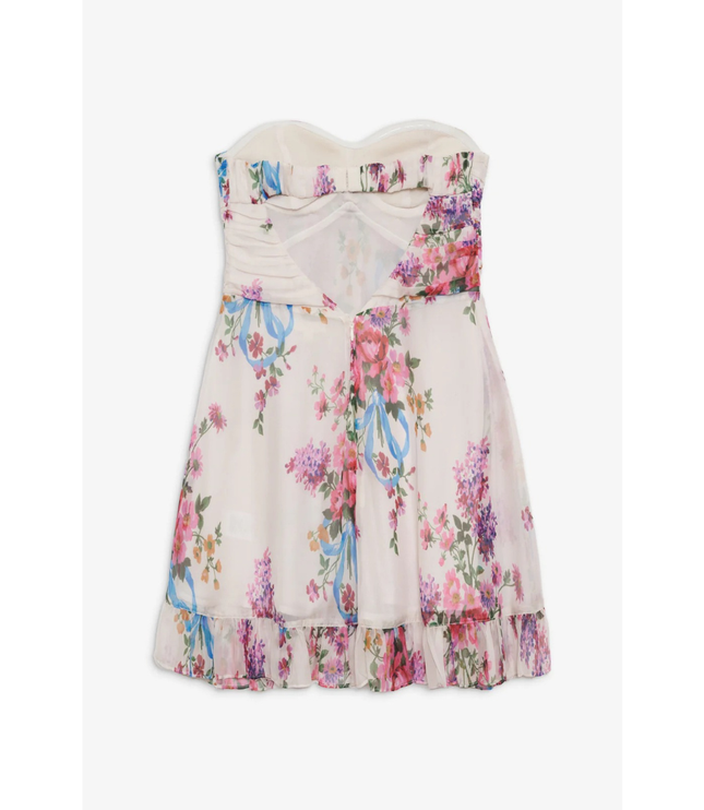 Vestido mini sin tirantes con flores para invitada de boda para mujer