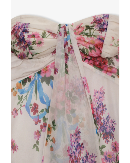 Vestido mini sin tirantes con flores para invitada de boda para mujer
