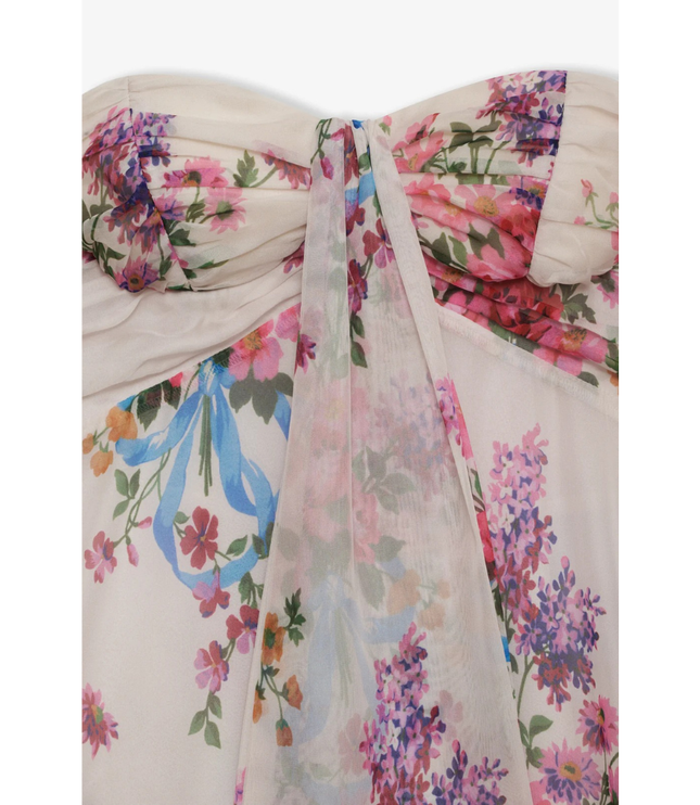 Vestido mini sin tirantes con flores para invitada de boda para mujer