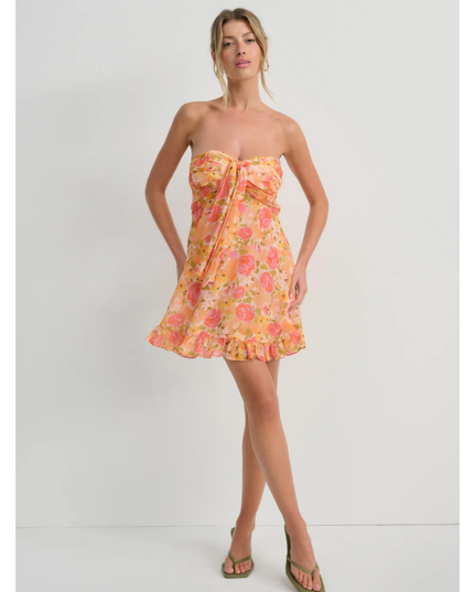 Vestido mini sin tirantes con flores para invitada de boda para mujer