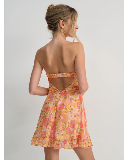 Vestido mini sin tirantes con flores para invitada de boda para mujer