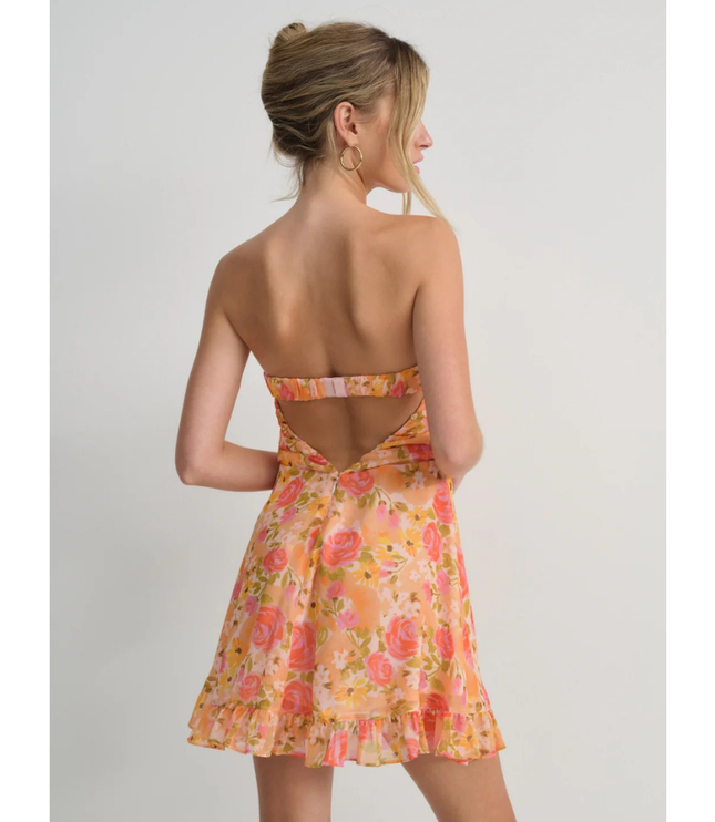 Vestido mini sin tirantes con flores para invitada de boda para mujer