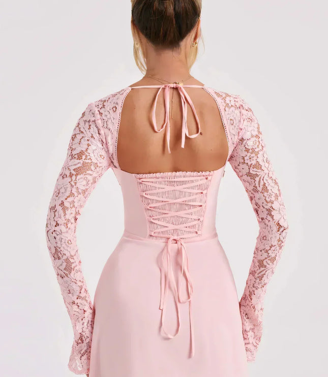 Vestido mini de encaje con mangas largas para invitada de boda para mujer