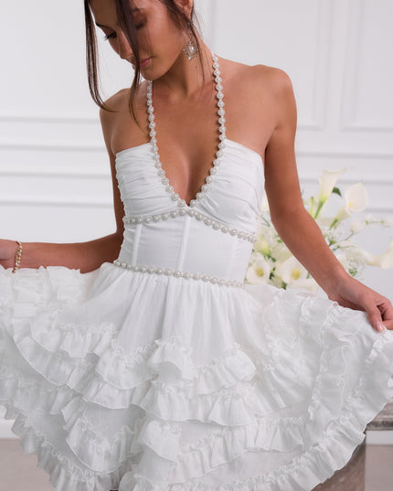 Women's Wedding Guest Pink Floral Halter Mini Dress