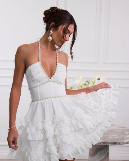 Women's Wedding Guest Pink Floral Halter Mini Dress