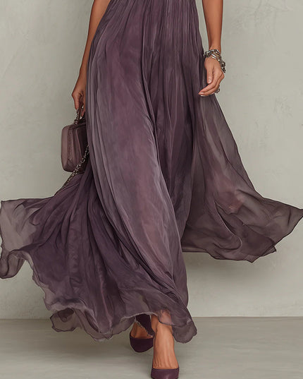 Women's Wedding Guest Purple Keyhole Chiffon Maxi Dress – Lavirel