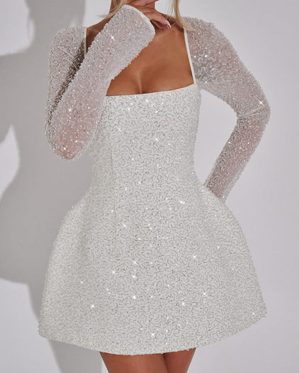 Vestido mini de cóctel para invitada de boda con cuello cuadrado para mujer
