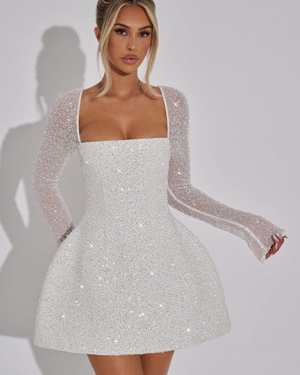 Vestido mini de cóctel para invitada de boda con cuello cuadrado para mujer
