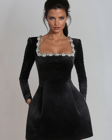 Vestido mini de cóctel de terciopelo para invitada de boda para mujer
